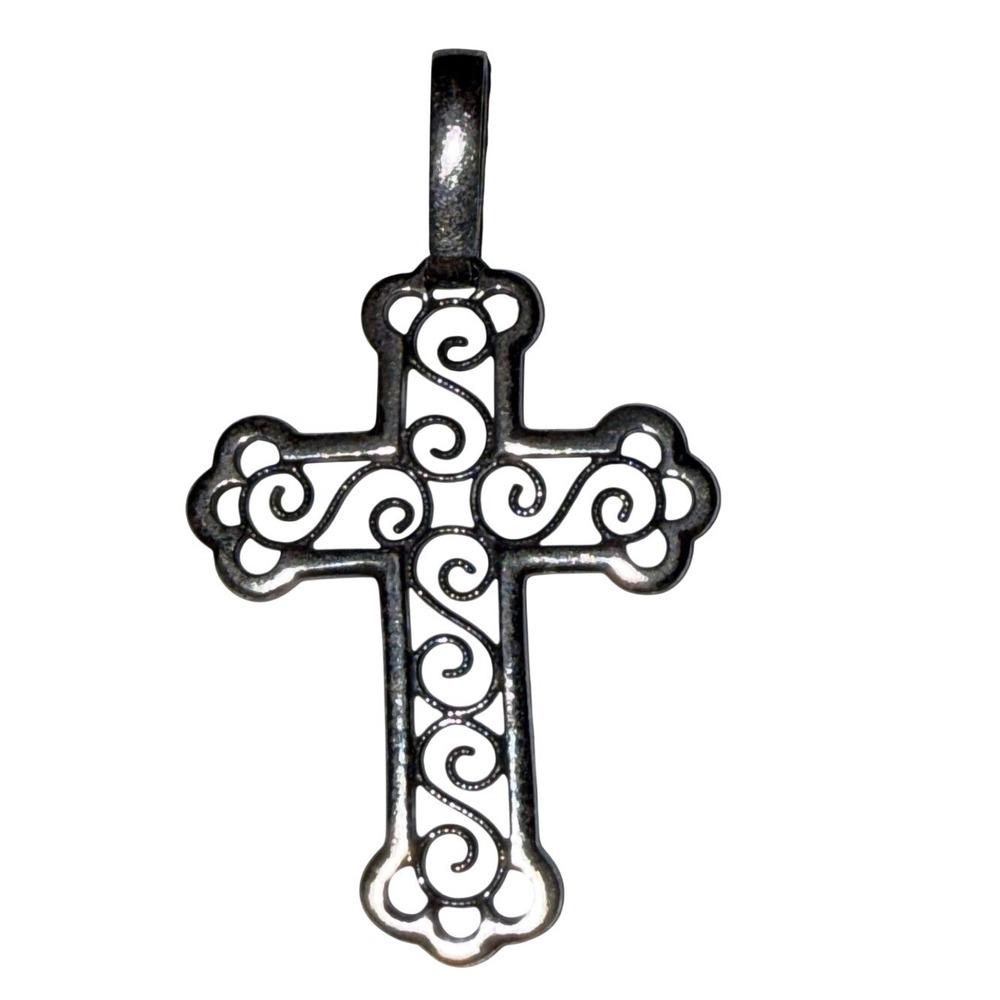 Unbranded Cross Pendant Unisex Silver Excellent Filigree Scroll 925 Sterling